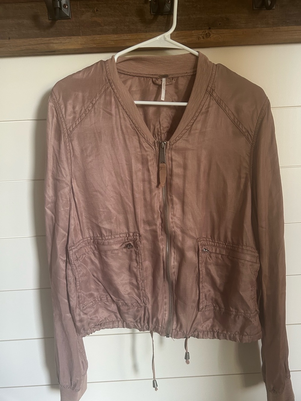 Free People Women's Lightweight Mauve Zip-Front Bomber Jacket